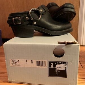 Frye black leather buckled harness boots size 6